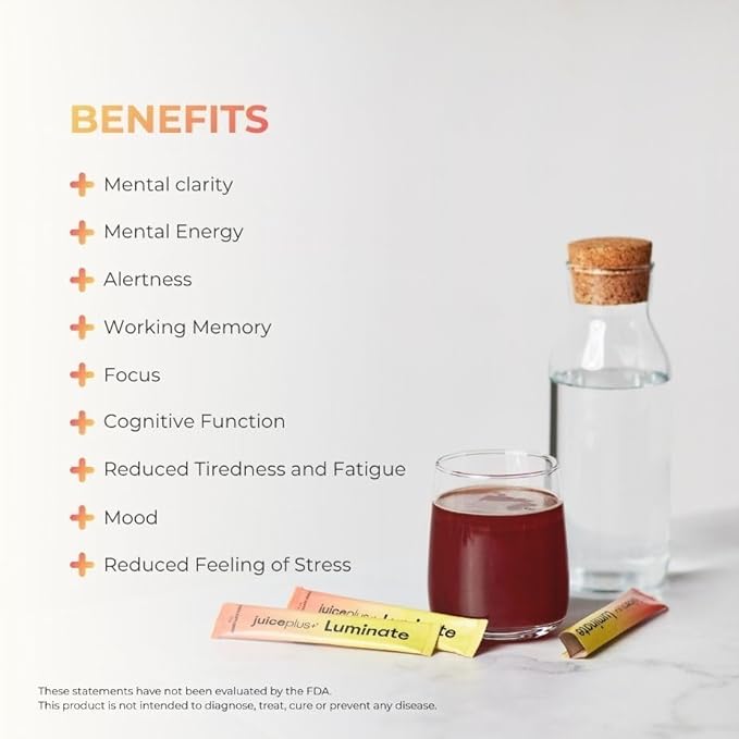 JuicePlus+ Luminate - Plant-Based Cognitive Support Drink with Ashwagandha, Lions Mane & Coffee Berry for Clarity & Vitality - 15 Sticks, 2.75 oz Juice Plus+ buy supplements Au