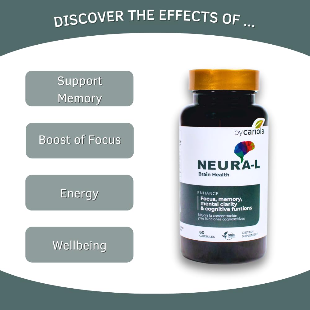 BY CARIOLA Neural-L Natural Brain Support Supplement 60 Caps - Mental Support – Memory Booster - Concentration - Natural Formula - Ashwagandha - L-Tyrosine - L-Theanine BY CARIOLA buy supplements Au