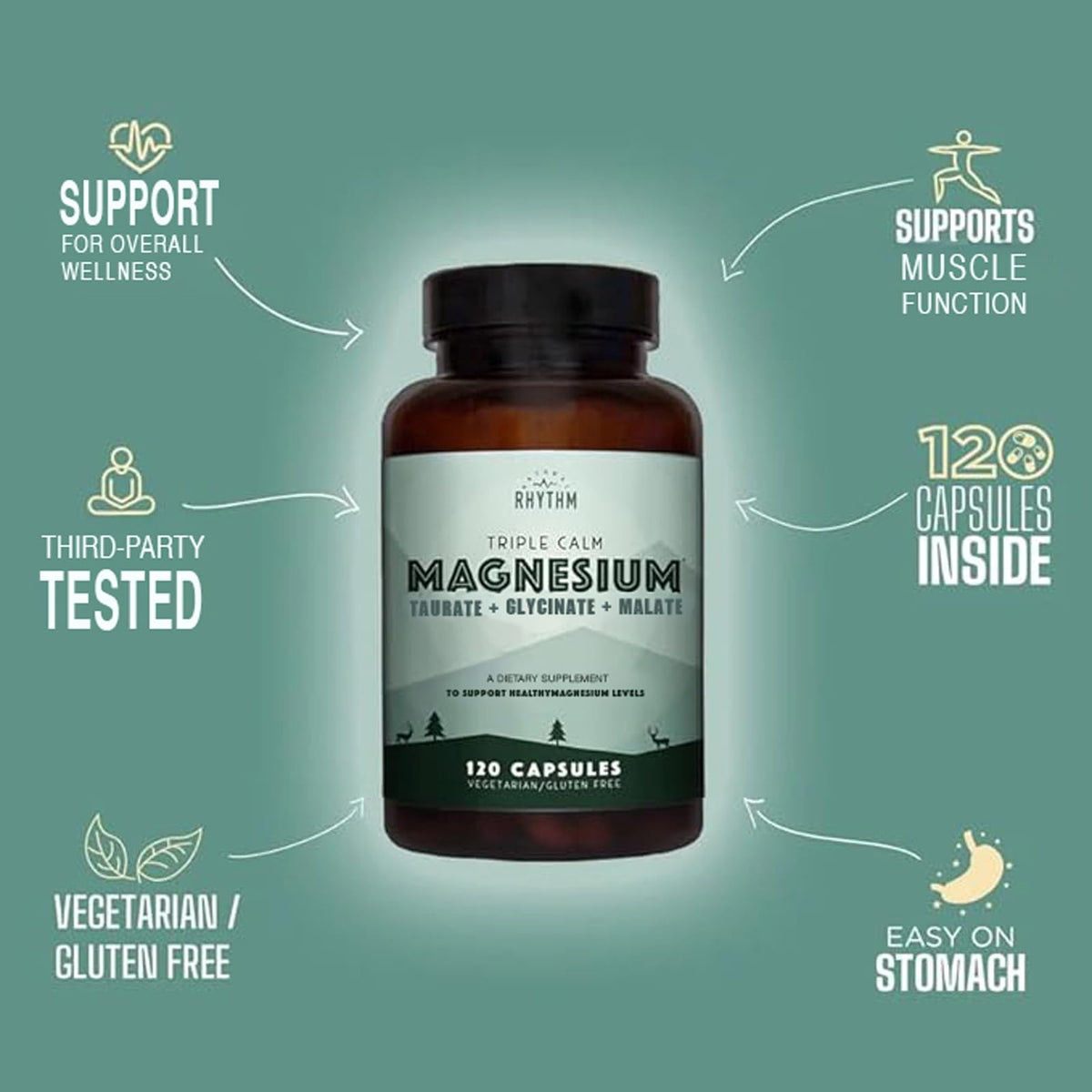 Natural Rhythm Triple Calm Magnesium Complex - 120 Capsules, Chelated Magnesium Glycinate, Taurate & Malate, High Absorption Supplement for Sleep, Stress, Muscle & Heart Support, Non-GMO, Vegan Natural Rhythm buy supplements Au