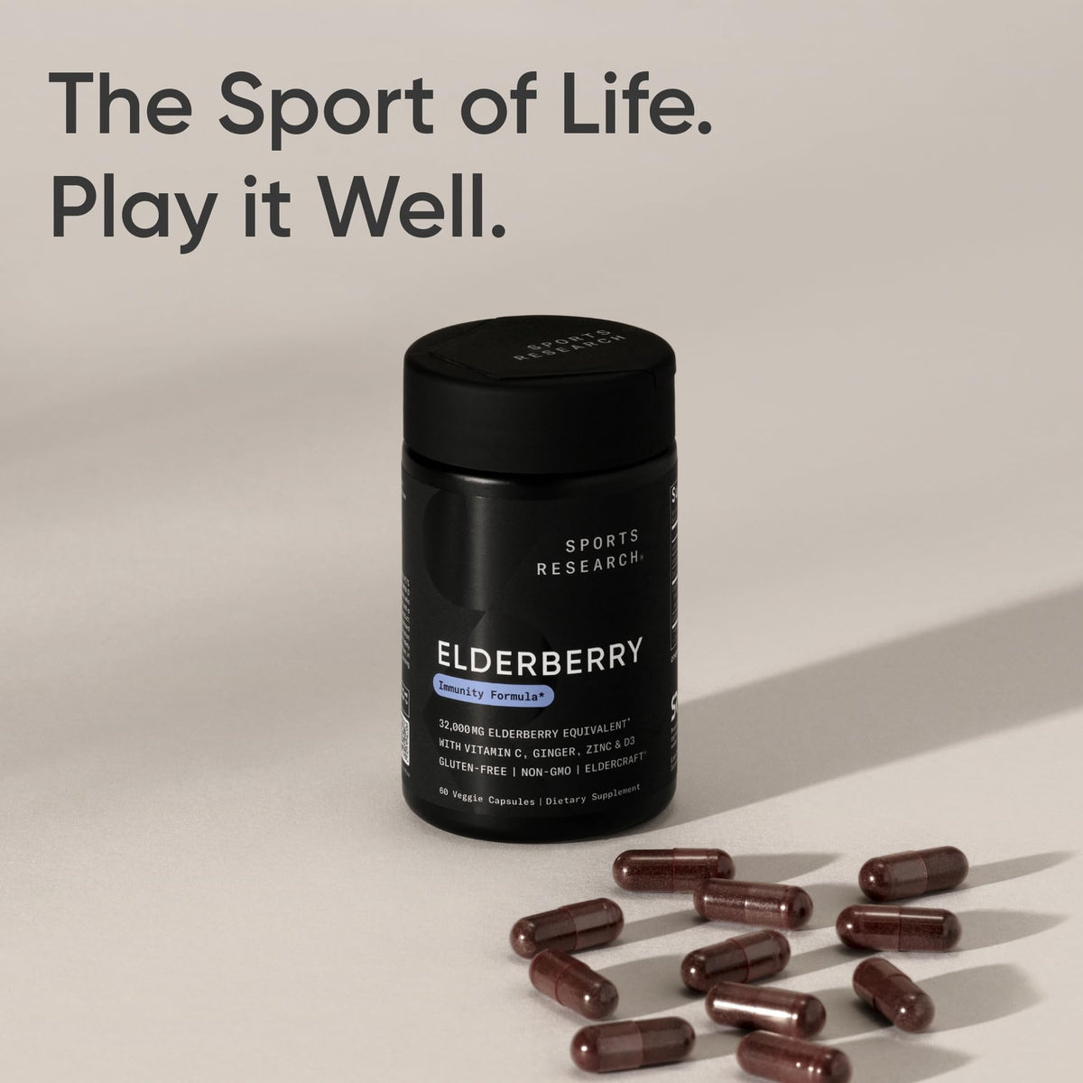 Sports Research® Elderberry Immune Support with Zinc, Ginger, Vitamin C & D3 - Vegan Friendly · Non-GMO · Gluten Free - 60 Veggie Capsules Sports Research buy supplements Au