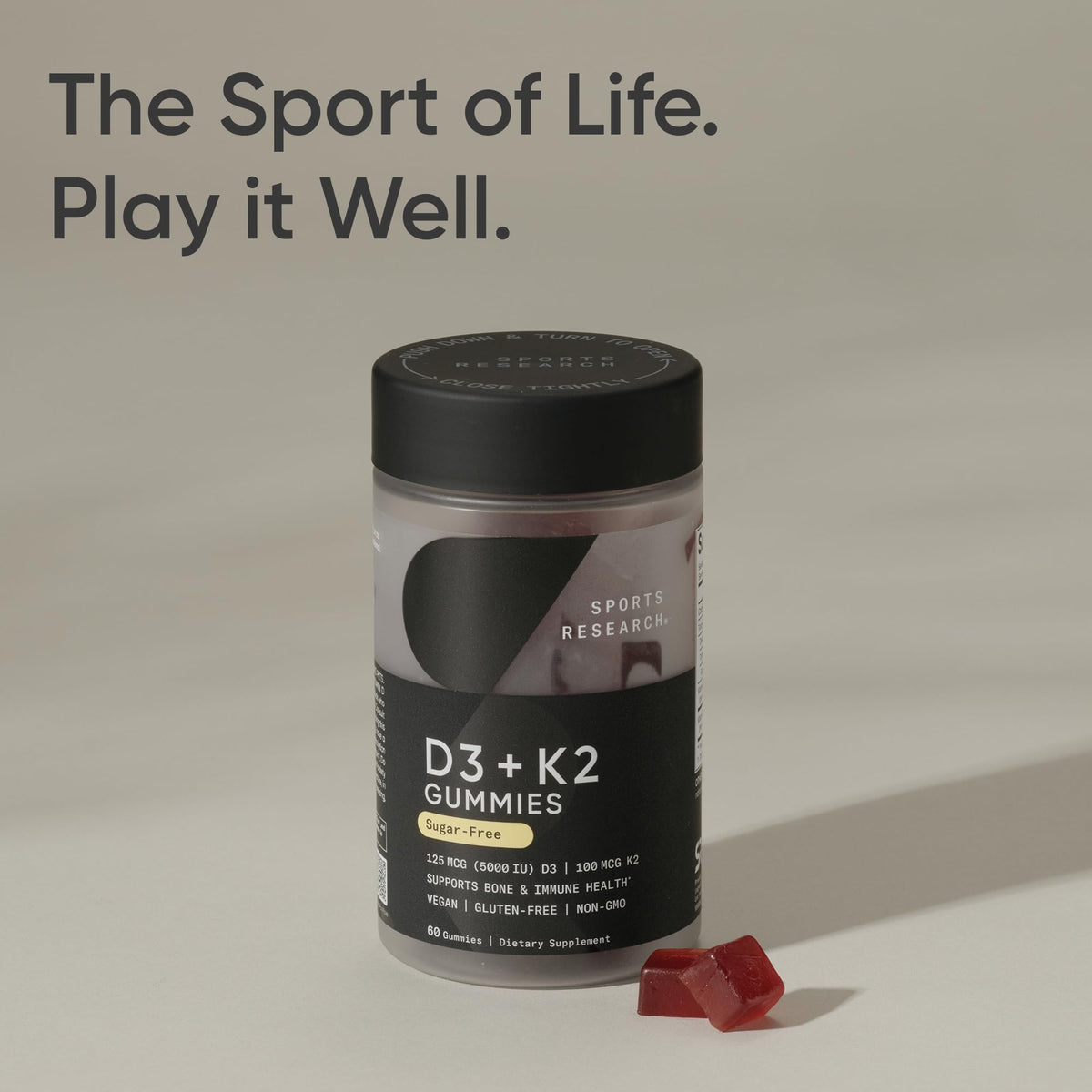 Sports Research® Vegan Vitamin D3 + K2 Sugar-Free Gummies - 125mcg (5000iu) Vitamin D w/ 100mcg Mk7 Vitamin K - Supports Bone & Immune Health* - Vegan Certified · Non-GMO · Soy Free - 60 Count Sports Research buy supplements Au