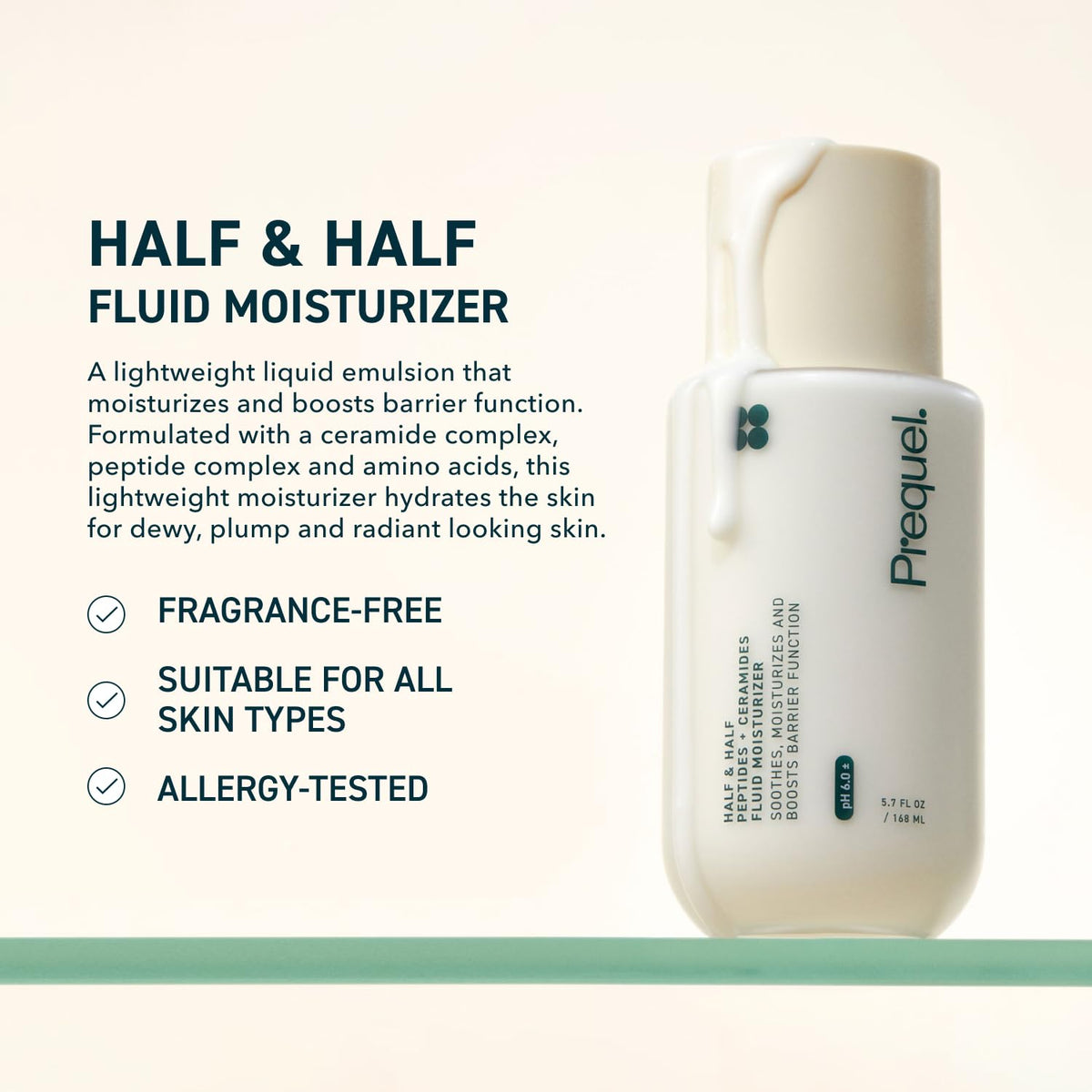 Prequel Skin Half and Half Fluid Moisturizer Face Cream. Lightweight Ceramide Peptide Lotion for All Skin Types