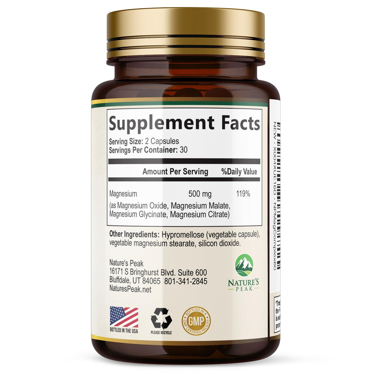 Magnesium Complex Supplement - Magnesium 500mg Per Serving - High Absorption Blend of Glycinate, Citrate, Malate, Oxide - Supports Sleep, Muscle, Bone, Heart Health - Bottled in USA - 60 Capsules Nature's Peak buy supplements Au