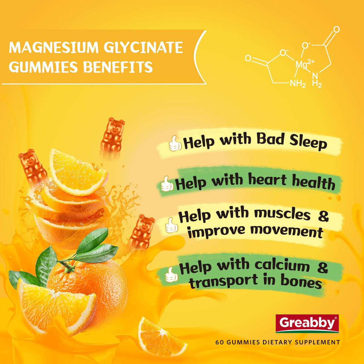 Magnesium Glycinate Gummies for Kids & Adults - Magnesium Glycinate 300mg Chewable Supplement - Promotes Sleep, Muscle, Relaxation (60Count) GREABBYBuy Supplements Australia