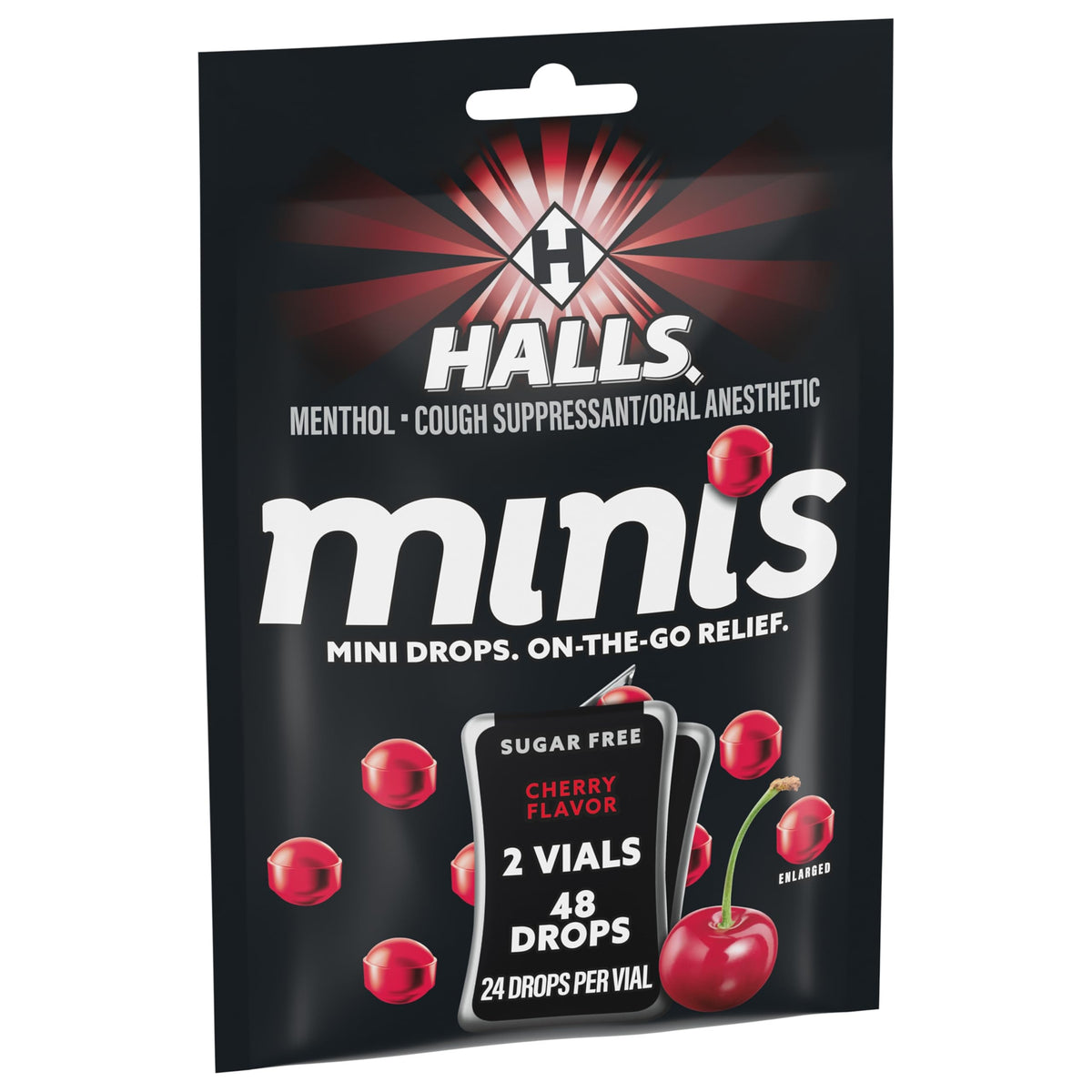 HALLS Minis Cherry Flavor Sugar Free Cough Drops, 48 Drops