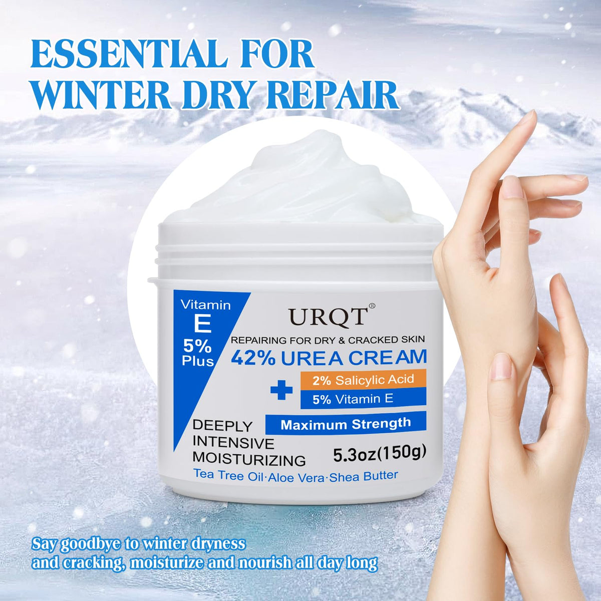42% Urea Cream for Dry & Cracked Skin - Foot & Hand Cream with 2% Salicylic Acid, 5% Vitamin E, Tea Tree Oil, Aloe Vera, Shea Butter - Moisturizer & Skin Repair Cream for Feet Maximum Strength
