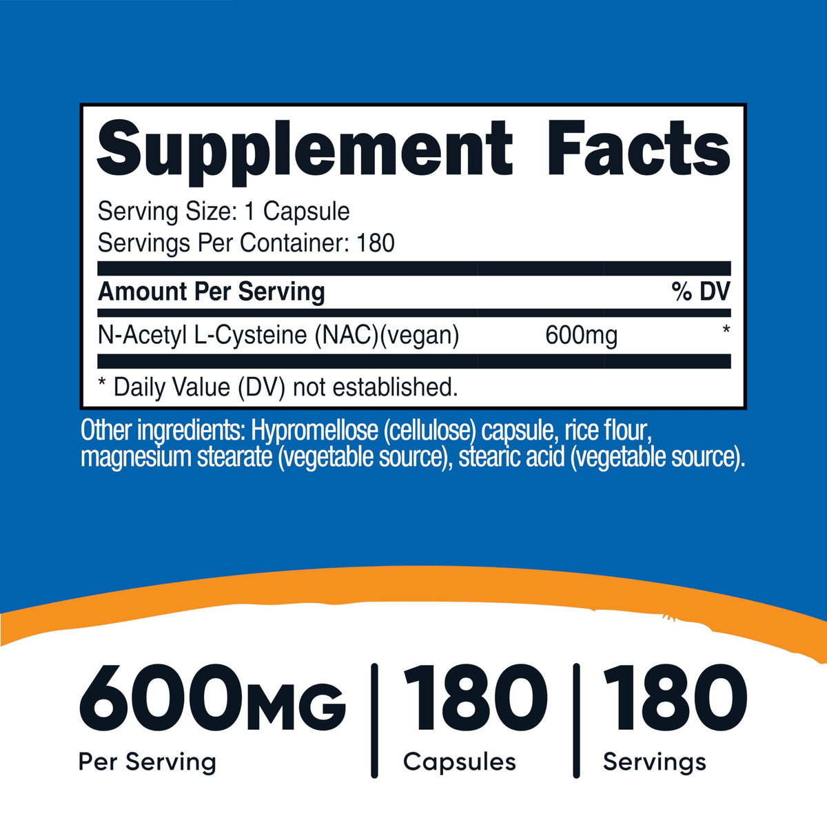 Nutricost N-Acetyl L-Cysteine (NAC) 600mg, 180 Capsules - Non-GMO, Gluten Free