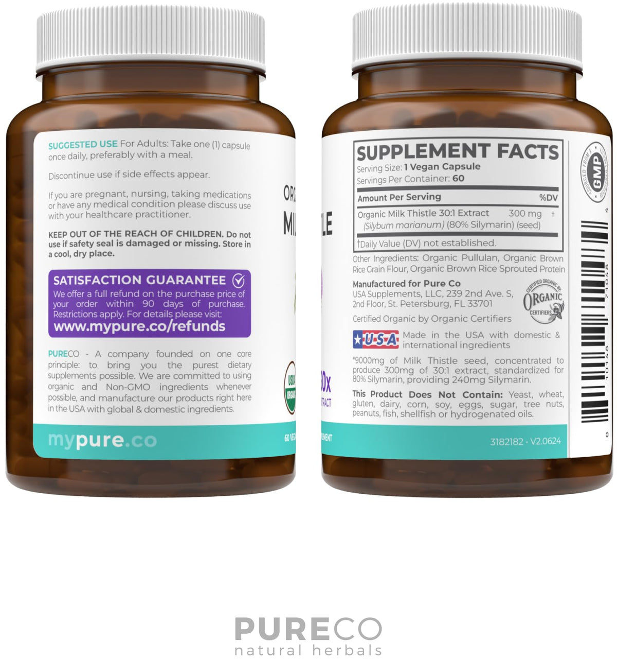 USDA Organic Milk Thistle Capsules - 80% Silymarin Supplement for Liver Support- Super Concentrated 300mg of 30:1 Milk Thistle Extract Equivalent to 9,000mg - Milk Thistle Liver Detox 60 Day Supply PURE CO buy supplements Au