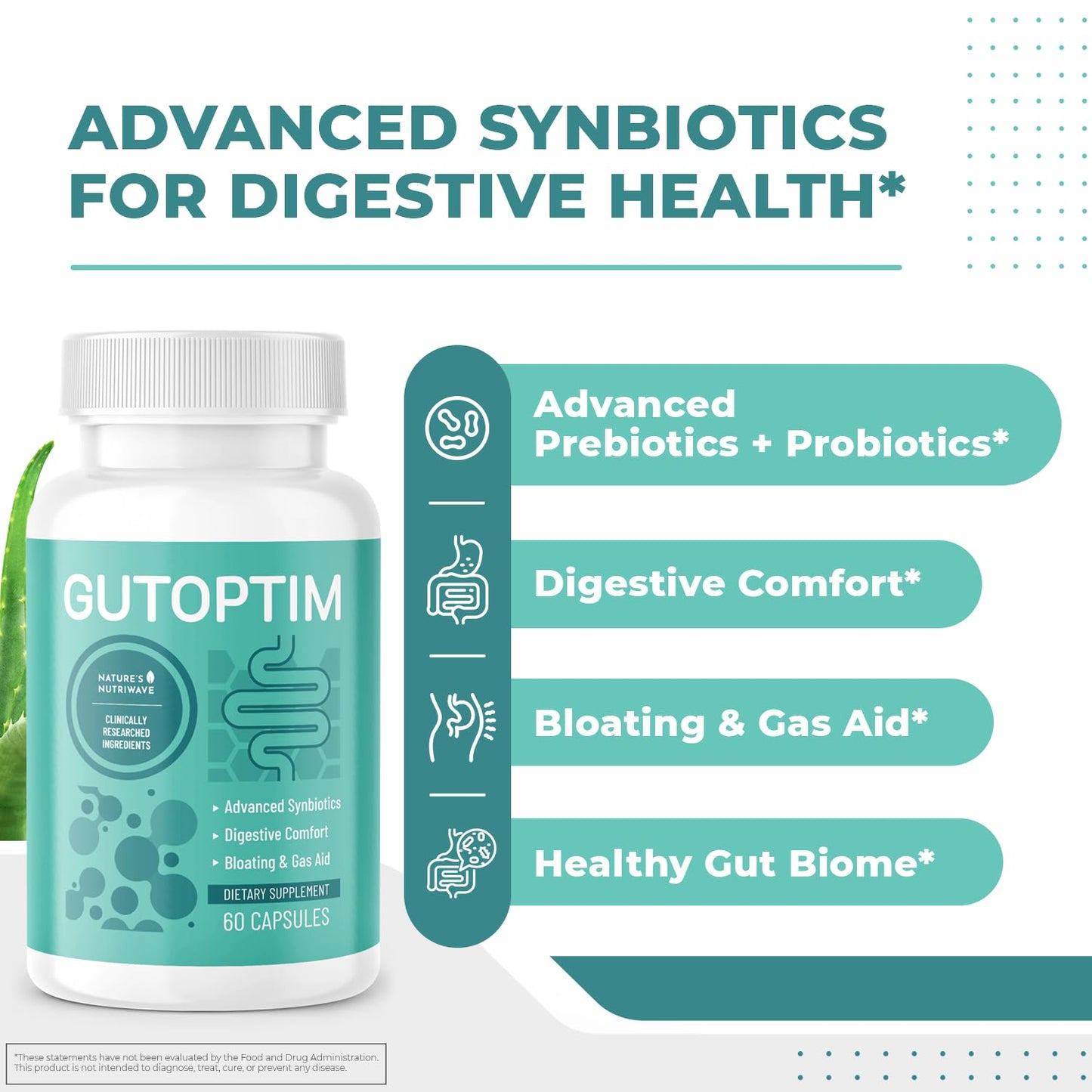 GutOptim Probiotic & Prebiotic Capsules | Pre and Probiotics for Synbiotic Gut Health & Bloating Relief for Women & Men | Enzyme with Probiotics for Digestive Health | Non-GMO, 60 Ct, 3 Month Supply Nature’s NutriWave buy supplements Au