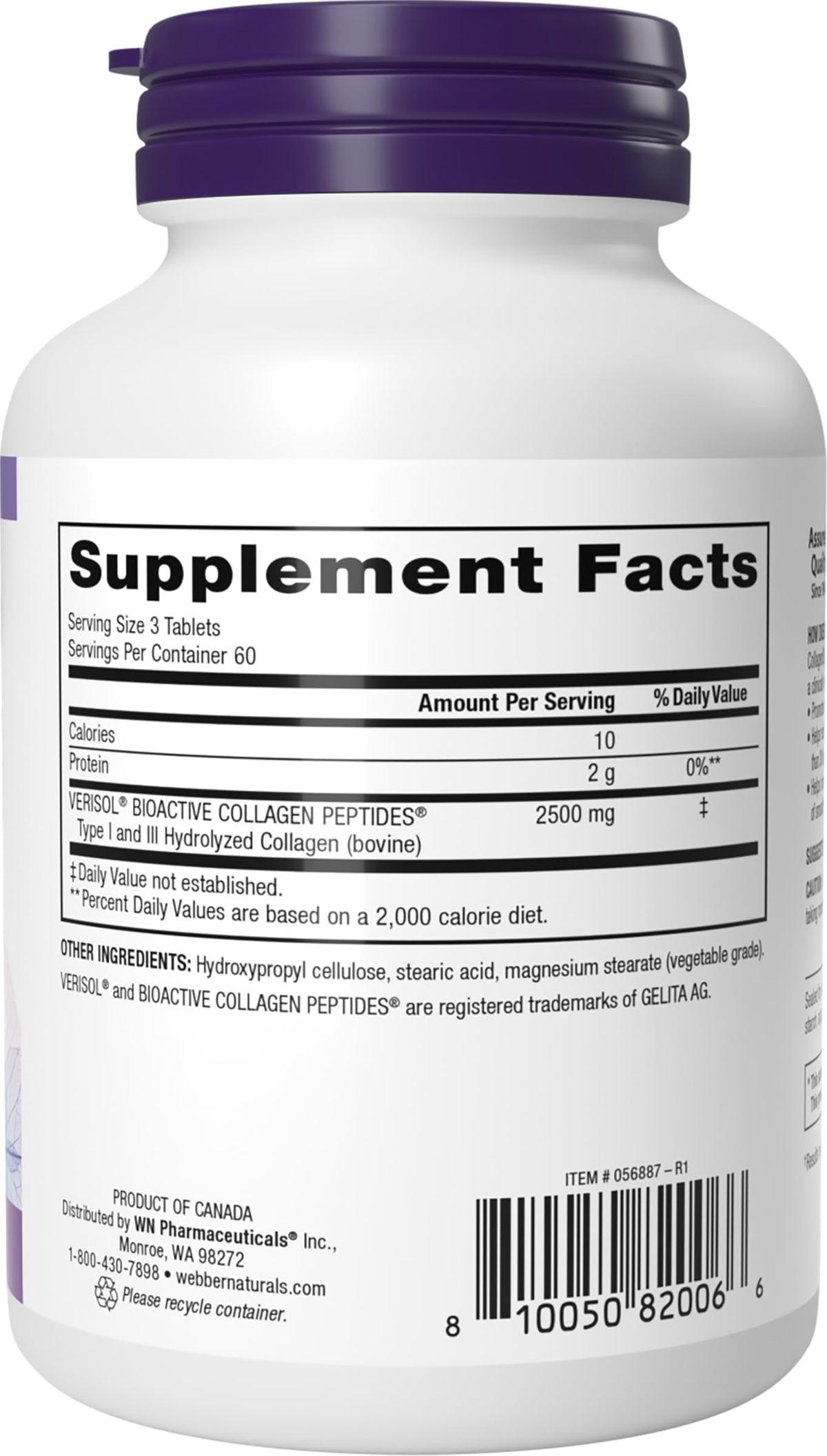 Webber Naturals Collagen30 Anti-Wrinkle, 2,500mg of Bioactive Collagen Peptides Per Serving (3 Tablets), 180 Tablets, Helps Reduce Deep Wrinkles, Fine Lines, Non GMO, Dairy, Gluten Free Webber Naturals buy supplements Au