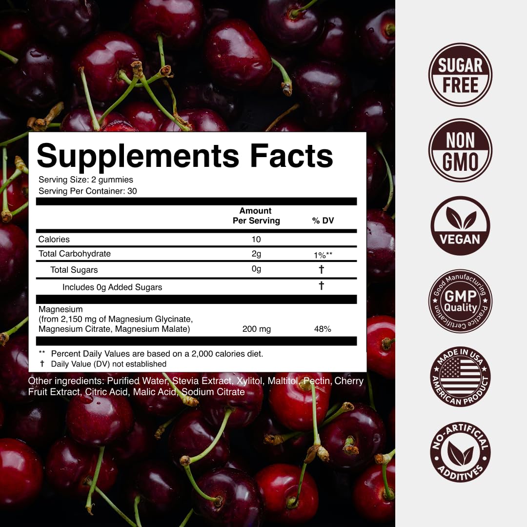 Magnesium Gummies 3in1 - Glycinate, Citrat, Malate 2150 MG High Absorption Supplement, Sugar-Free, Vegan, Chews for Men & Women, Inspired by Wellness Traditions Like Arjuna, 60 Gummies, Cherry Flavor Secret Element buy supplements Au