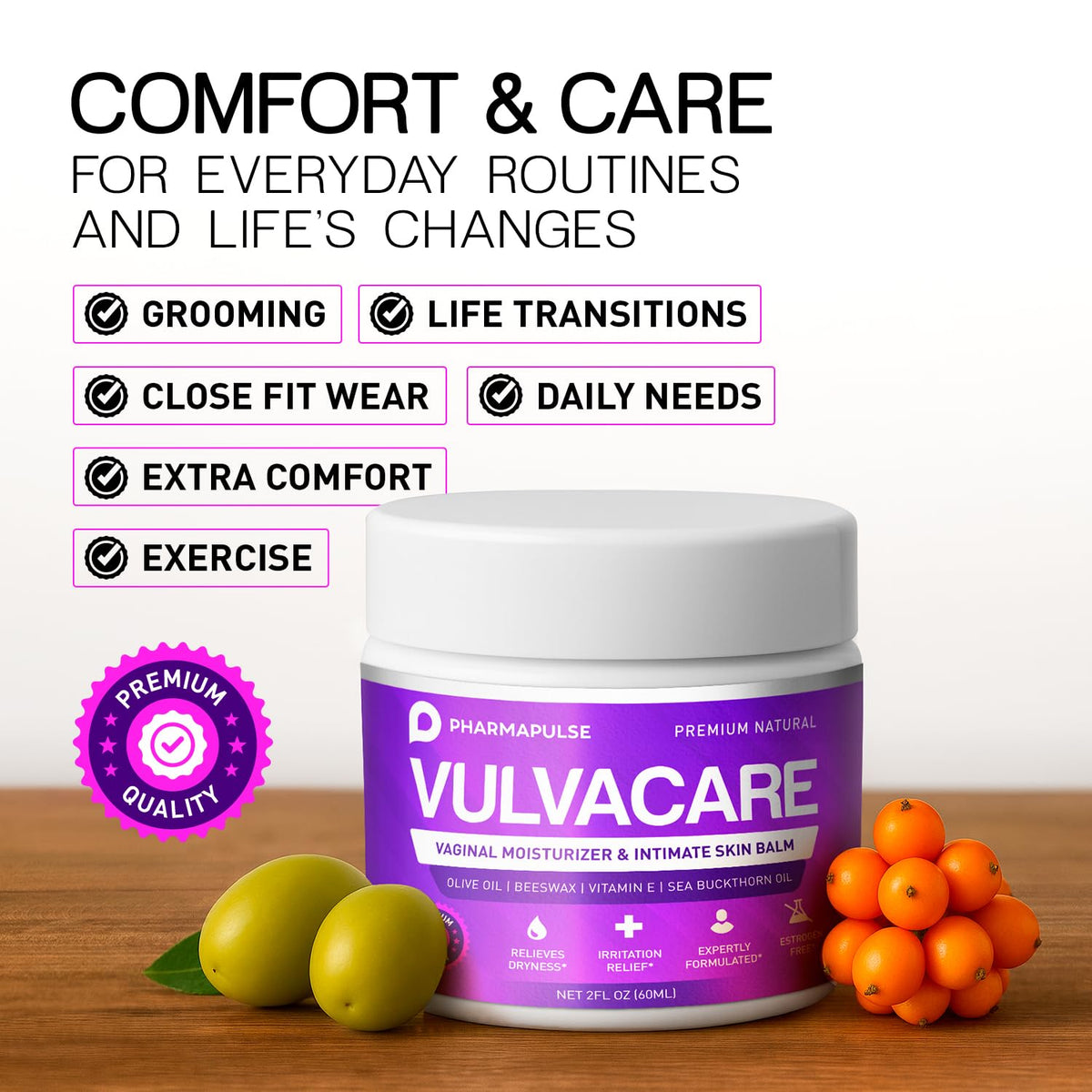 Pharmapulse Vaginal Moisturizer, Vulva Balm Cream, Intimate Skin Care, Menopause Support - Relieves Dryness, Itching, Burning, Redness, Chafing, Odor, Irritation - Estrogen Free 2oz Pharmapulse buy supplements Au