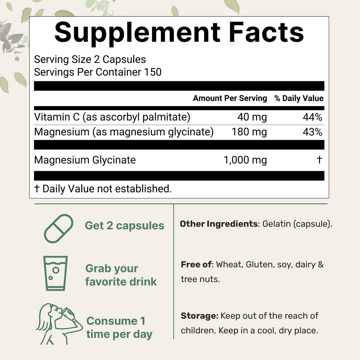 Pure Magnesium Glycinate 1,000mg, 300 Capsules | 100% Chelated for Max Absorption | Enhanced with Vitamin C | Only Uses Active Ingredients Micro IngredientsBuy Supplements Australia