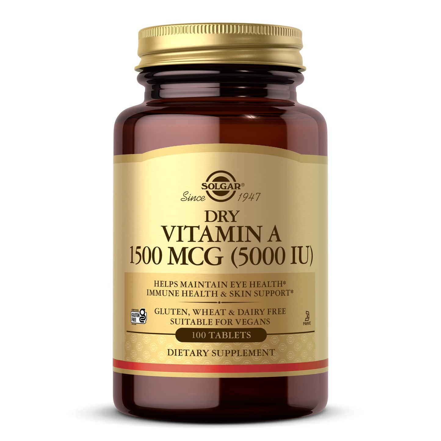 Solgar Dry Vitamin A 1500 mcg (5000 IU), 100 Tablets - Supports Healthy Eyes, Skin & Immune System - Non-GMO, Vegan, Gluten Free,
