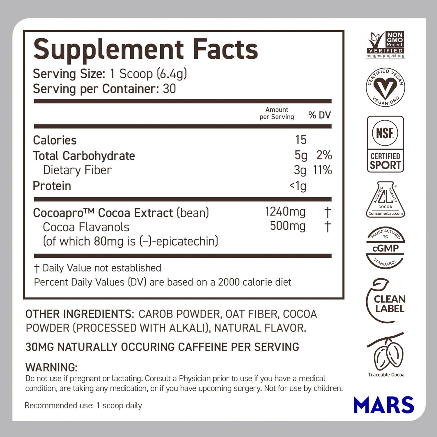 CocoaVia Cocoa Flavanols 500mg – Heart and Brain Support, High Flavanol Cocoa Extract, Boosts Nitric Oxide, Blood Circulation and Memory, Preworkout, Vegan