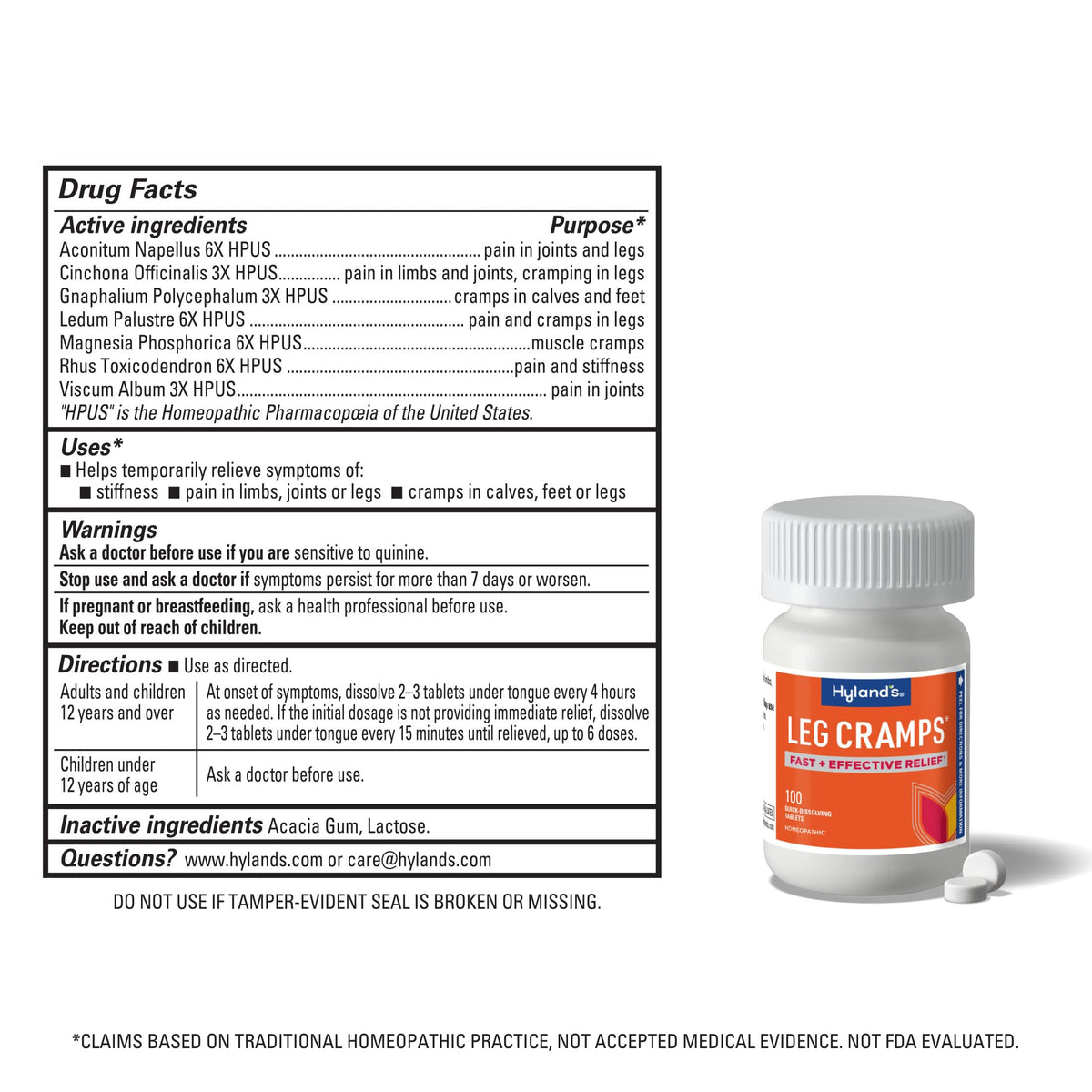 Hyland's Leg Cramps, Relief of Leg, Calf, Charley Horses, and Foot Cramps, 100 Quick-Dissolving Tablets Hyland's buy supplements Au