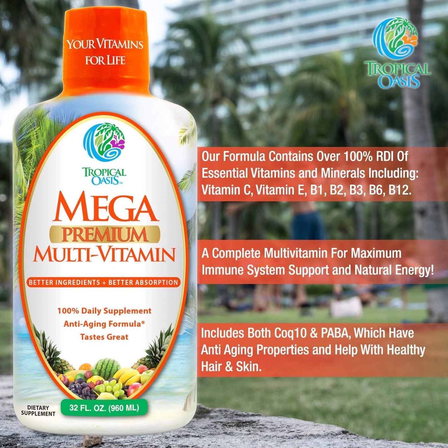 Mega Premium Liquid Multivitamin | Natural Immune Support Vitamin w/ 1333% Vitamin C, 200% D3, Zinc + 20 Vitamins, 70 Minerals, & 21 Amino Acids | Sugar Free