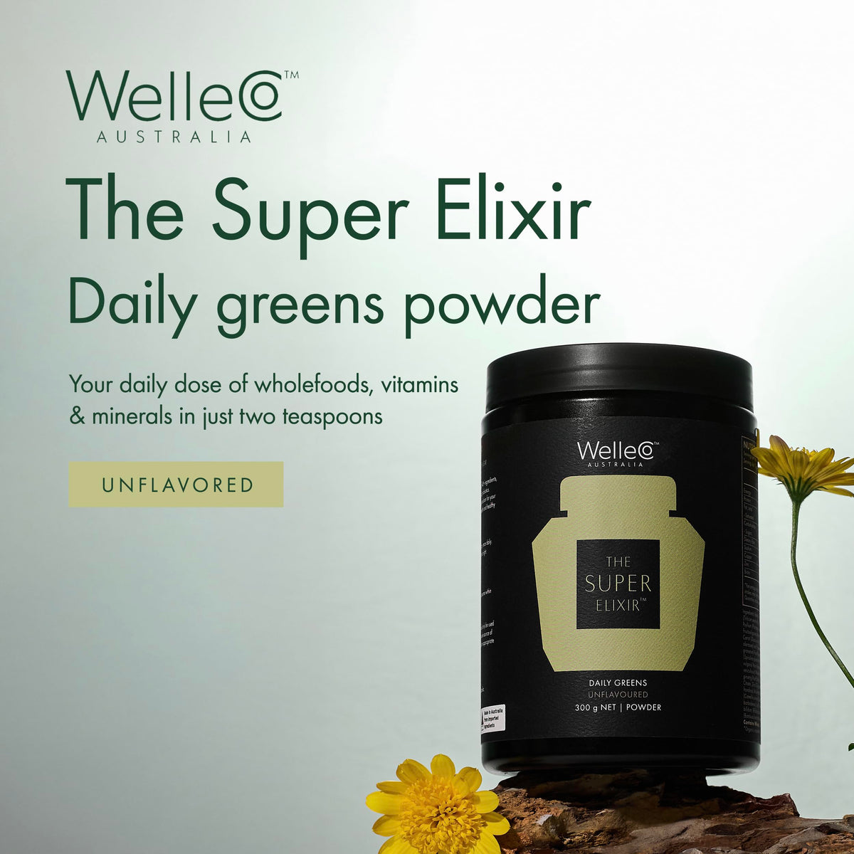 WelleCo The Super Elixir, Daily Greens Powder with Probiotics, Superfoods & Whole Foods, Unflavored Drink Mix for Gut Health, Immunity, Energy, Skin & Hair, 10.5oz Jar WelleCo buy supplements Au