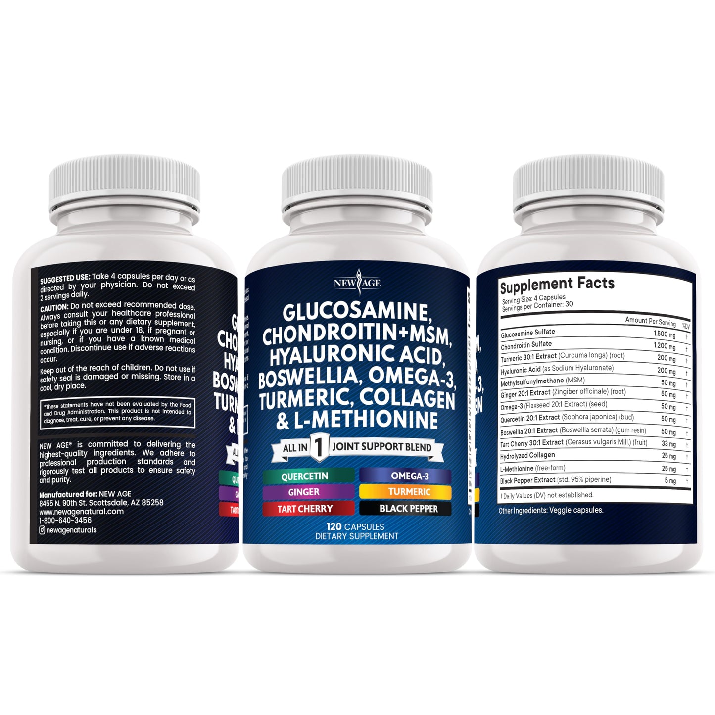 Glucosamine Chondroitin, MSM, Turmeric Curcumin, Collagen, Hyaluronic Acid, Omega 3 – Health Supplement for Men & Women – 240 Count