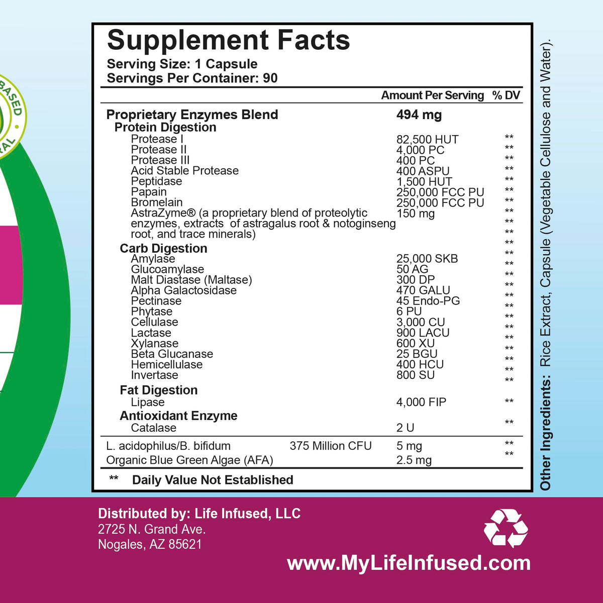 Life Infused Digestive Enzymes with Probiotics – 21 Plant-Based Enzymes with Bromelain, Papain, Amylase & Protease – Digestive Support for Gas & Bloating –