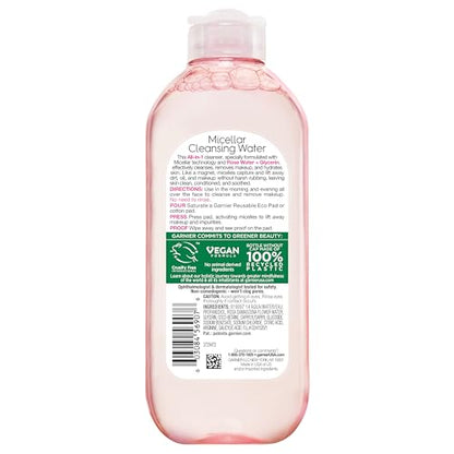 Garnier Micellar Water with Rose Water and Glycerin, Hydrating Facial Cleanser & Makeup Remover, For All Skin Types