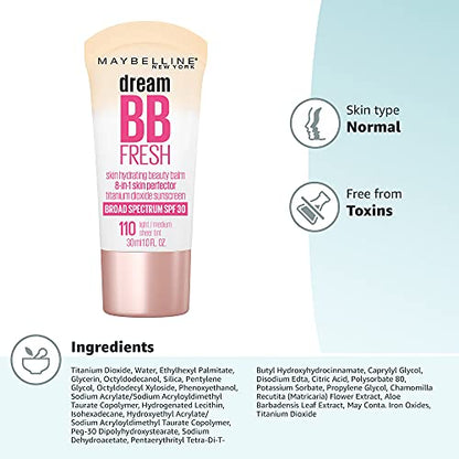 Maybelline Dream Fresh Skin Hydrating BB cream, 8-in-1 Skin Perfecting Beauty Balm with Broad Spectrum SPF 30
