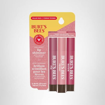 Burt's Bees Easter Basket Stuffers, Lip Shimmer Nude Collection, Tinted Lip Balm, Moisturizing for All Day Hydration with Natural Glowy Finish
