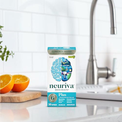 NEURIVA Plus Brain Supplement for Memory and Focus Clinically Tested Nootropics for Concentration for Mental Clarity, Cognitive Enhancement Vitamins B6, B12