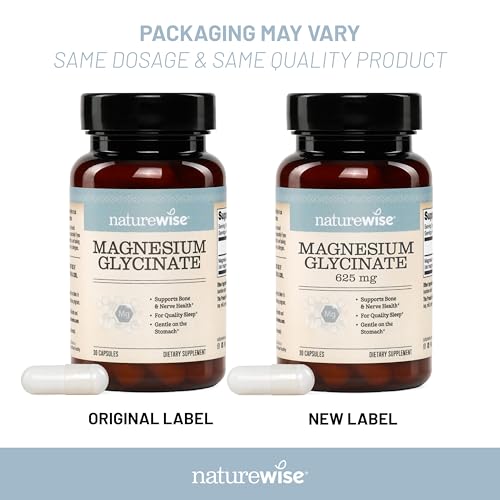 NatureWise Magnesium Glycinate 625 mg - High Absorption Chelated Magnesium Glycinate for Sleep, Relaxation, Muscle & Bones* - Gentle on Stomach, Vegan, Non-GMO - 30 Capsules[30-Day Supply] NatureWiseBuy Supplements Australia
