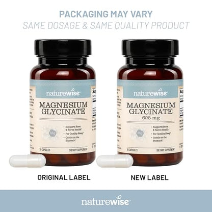 NatureWise Magnesium Glycinate 625 mg - High Absorption Chelated Magnesium Glycinate for Sleep, Relaxation, Muscle & Bones* - Gentle on Stomach, Vegan, Non-GMO - 30 Capsules[30-Day Supply] NatureWiseBuy Supplements Australia