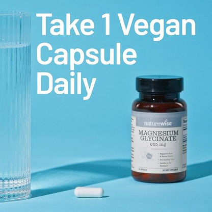 NatureWise Magnesium Glycinate 625 mg - High Absorption Chelated Magnesium Glycinate for Sleep, Relaxation, Muscle & Bones* - Gentle on Stomach, Vegan, Non-GMO - 30 Capsules[30-Day Supply] NatureWiseBuy Supplements Australia