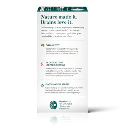 NEURIVA Ultra Decaffeinated Clinically Tested Supplement for Mental Alertness, Memory, Focus & Concentration, Cognivive, Neurofactor