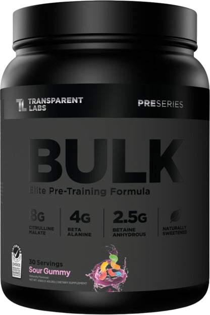 Transparent Labs Bulk Black Pre Workout - Clinically Dosed, Sugar Free Preworkout for Men and Women with Beta Alanine Powder, Citrulline Malate