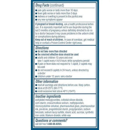 Advil Pain Reliever and Fever Reducer, Pain Relief Medicine with Ibuprofen 200mg for Headache, Backache, Menstrual Pain and Joint Pain Relief - 100 Coated Caplets AdvilBuy Supplements Australia