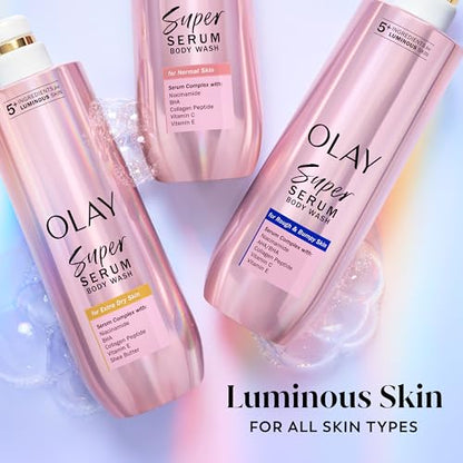 Olay Super Serum Body Wash for Extra Dry Skin, 24hr Long Lasting Hydration, 5+ Ingredient