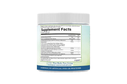 PURE® Healthy Brain Nootropic Powder - 30 Servings - 1.25g Lion’s Mane, 600mg Alpha-GPC & KSM-66® Ashwagandha - Cognitive Support for Memory, Focus & Stress Relief - 147 Grams, Strawberry Flavor! PURE buy supplements Au
