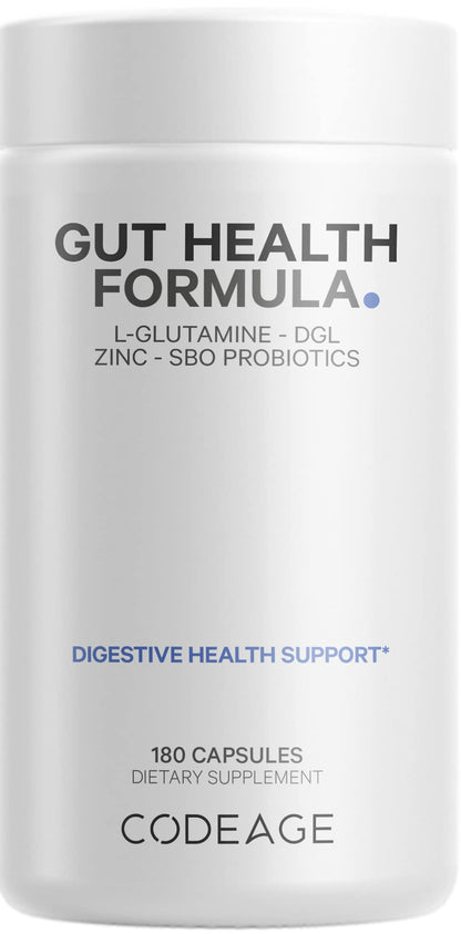 Codeage Gut Health Supplements Vegan Formula - L Glutamine, Zinc, Turkey Tail Mushroom Powder, Tonic Mushroom, Maitake, Micro Algae, Mineral, Licorice Root DGL - Probiotics, Prebiotics - 180 Capsules CodeageBuy Supplements Australia