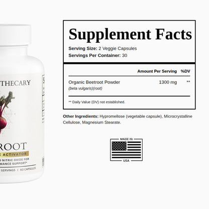 Dear Apothecary Organic Beetroot Capsules | 1300mg Beet Root Powder | Nitric Oxide Precursor | 60 Vegetarian Capsules | Non-GMO, Gluten Free, Vegan