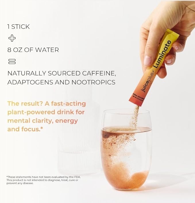 JuicePlus+ Luminate - Plant-Based Cognitive Support Drink with Ashwagandha, Lions Mane & Coffee Berry for Clarity & Vitality - 15 Sticks, 2.75 oz Juice Plus+ buy supplements Au