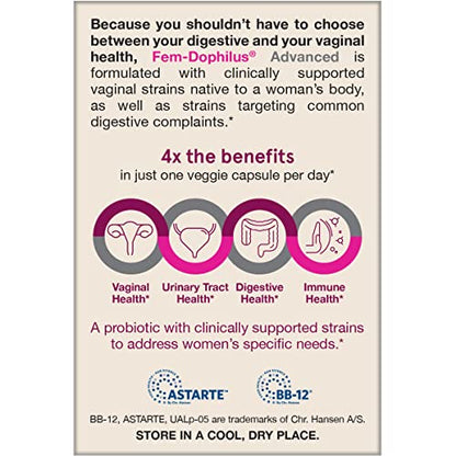 Jarrow Formulas Fem-Dophilus Advanced Vaginal & Digestive Probiotics 10 Billion CFU with 6 Science Backed Strains, for Vaginal, Urinary Tract