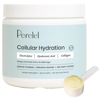 Perelel Hydration Powder, Electrolyte Supplement with Collagen & Hyaluronic Acid, Mango Lemonade Flavor, Soy & Gluten Free, Non GMO, No Added Sugar, 28 Servings