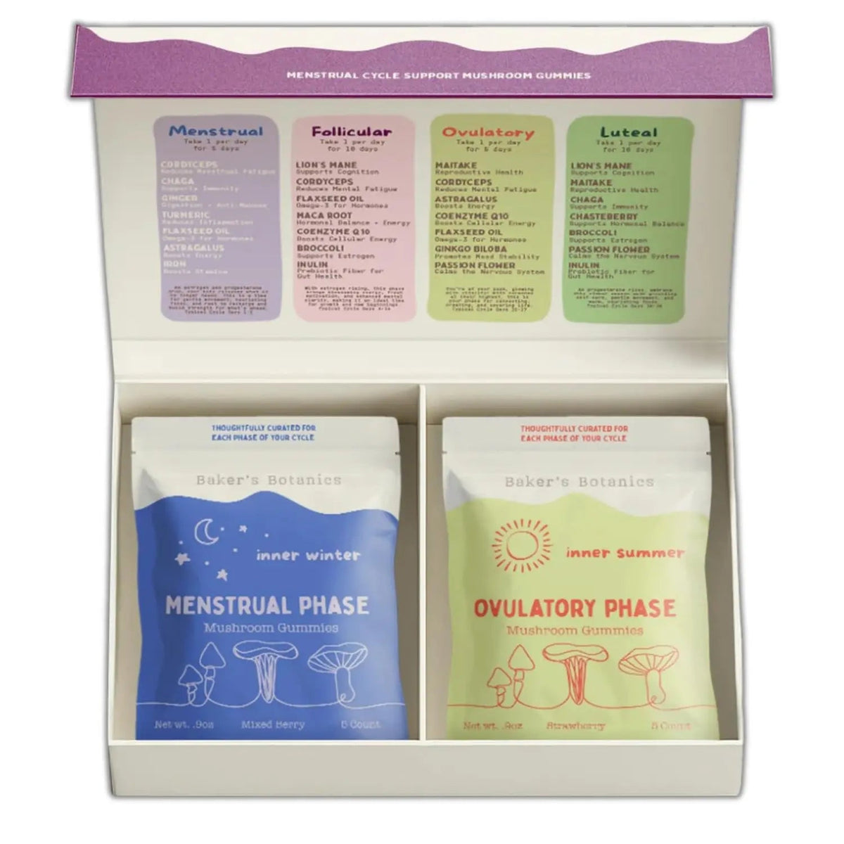 Period ovulatory & PMS Support Supplement for Women – Hormone Balance + 4-Phase Menstrual Cycle Kit | Vegan Functional Mushroom Gummies by Baker’s Botanics (Pack of 6)(30 Gummies) Baker's BotanicsBuy Supplements Australia