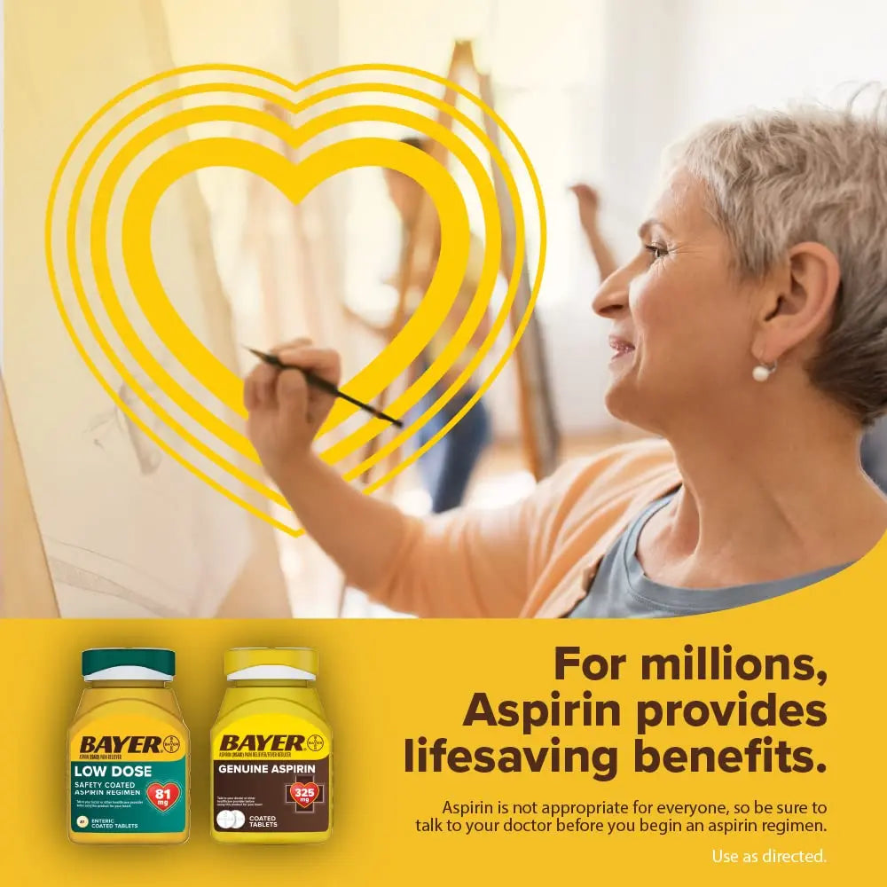 Bayer Aspirin Low Dose 81 mg, Enteric Coated Tablets, Doctor Recommended, Secondary Prevention of Cardiovascular Disease, 300 Safety Coated Tablets (Packaging may vary) BayerBuy Supplements Australia