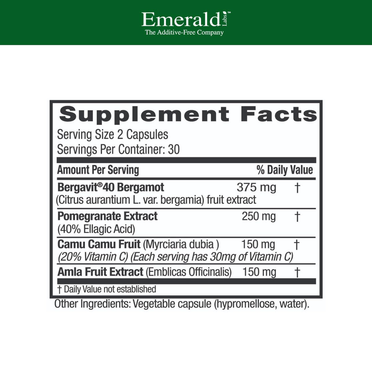 EMERALD LABS Bergamot+ - Supports Metabolism & Heart Health with Bergamot, Pomegranate, Amla & Camu Camu - Gluten-Free & Vegan - 60 Vegetable Capsules (30 Servings) EMERALD LABSBuy Supplements Australia