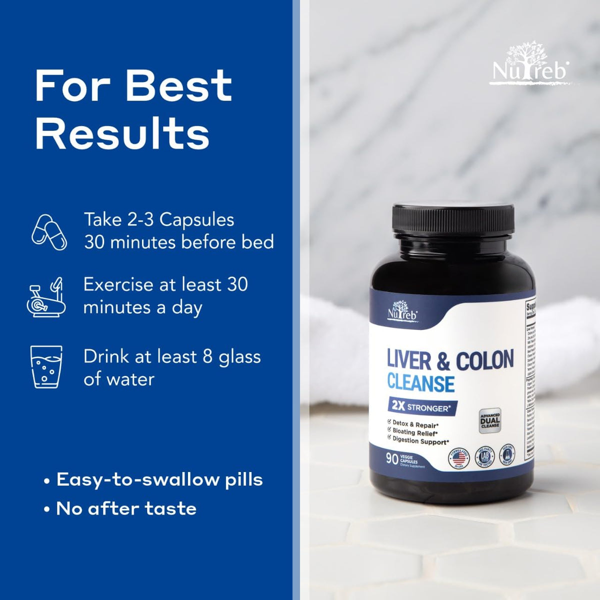 Nutreb Liver & Colon Cleanse - 2X Stronger - Liver Cleanse Detox & Repair - Colon Cleanser & Detox - Premium Milk Thistle Supplement