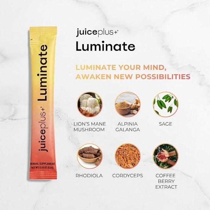 JuicePlus+ Luminate - Plant-Based Cognitive Support Drink with Ashwagandha, Lions Mane & Coffee Berry for Clarity & Vitality - 15 Sticks, 2.75 oz Juice Plus+ buy supplements Au