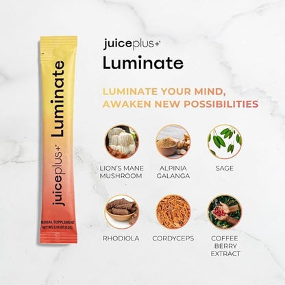 JuicePlus+ Luminate - Plant-Based Cognitive Support Drink with Ashwagandha, Lions Mane & Coffee Berry for Clarity & Vitality - 15 Sticks, 2.75 oz Juice Plus+ buy supplements Au