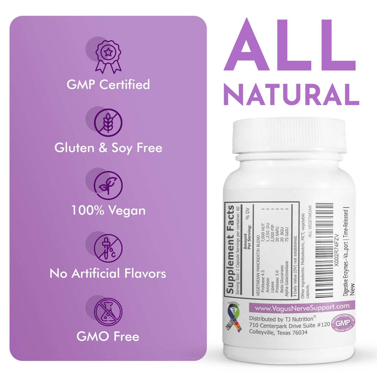 TJ Nutrition Digestive Enzymes for Sensitive Stomachs - Supports Vagus Nerve, Vegetarian Pancreatic Support, Timed Release Formula for Optimal Gut Health, Enhances Food Digestion & Gut Flora TJ NutritionBuy Supplements Australia