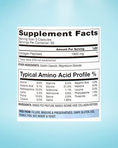 BioOptimal Collagen Peptides Capsules - Grass-Fed, Pasture-Raised Hydrolyzed Protein S]n-GMO, Zero Sugar Daily Pills for Men & Women (180 Capsules)