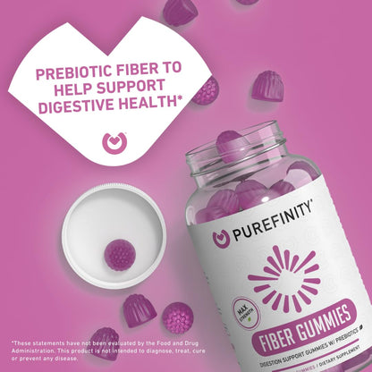 PUREFINITY Fiber Gummies for Adults with Inulin FOS from Chicory Root, Sugar Free Prebiotic Supplement for Daily Digestion